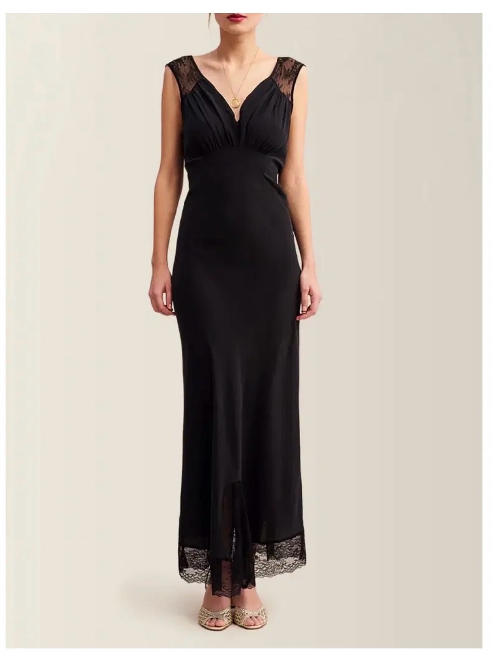 Rouje Black Lace-Detail Silk Maxi Dress